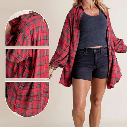 🔥Free Shipping✈️Women's Seams Raw Edge Washed Oversized Shirt Jacket With Pockets
