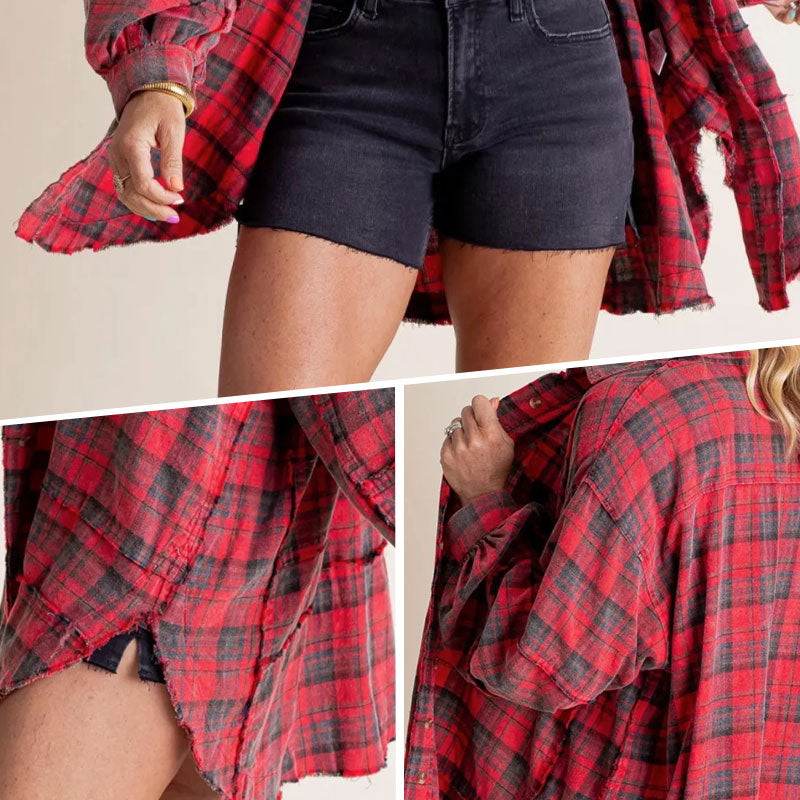 🔥Free Shipping✈️Women's Seams Raw Edge Washed Oversized Shirt Jacket With Pockets