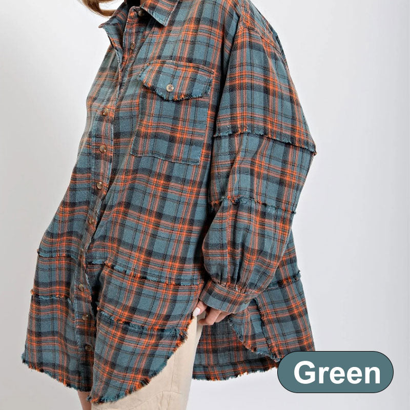🔥Free Shipping✈️Women's Seams Raw Edge Washed Oversized Shirt Jacket With Pockets