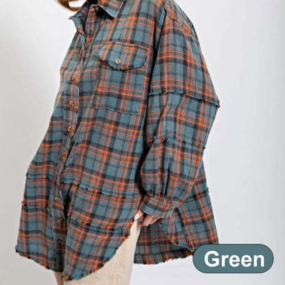 🔥Free Shipping✈️Women's Seams Raw Edge Washed Oversized Shirt Jacket With Pockets