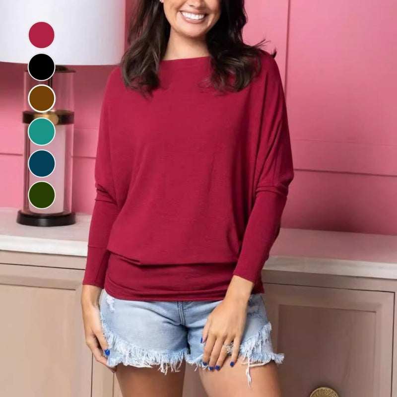 🔥Buy 2 Free Shipping✈️Women's Autumn Solid Round Neck Batwing-Sleeve Top