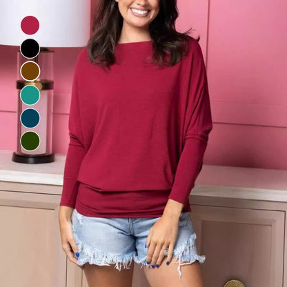 🔥Buy 2 Free Shipping✈️Women's Autumn Solid Round Neck Batwing-Sleeve Top
