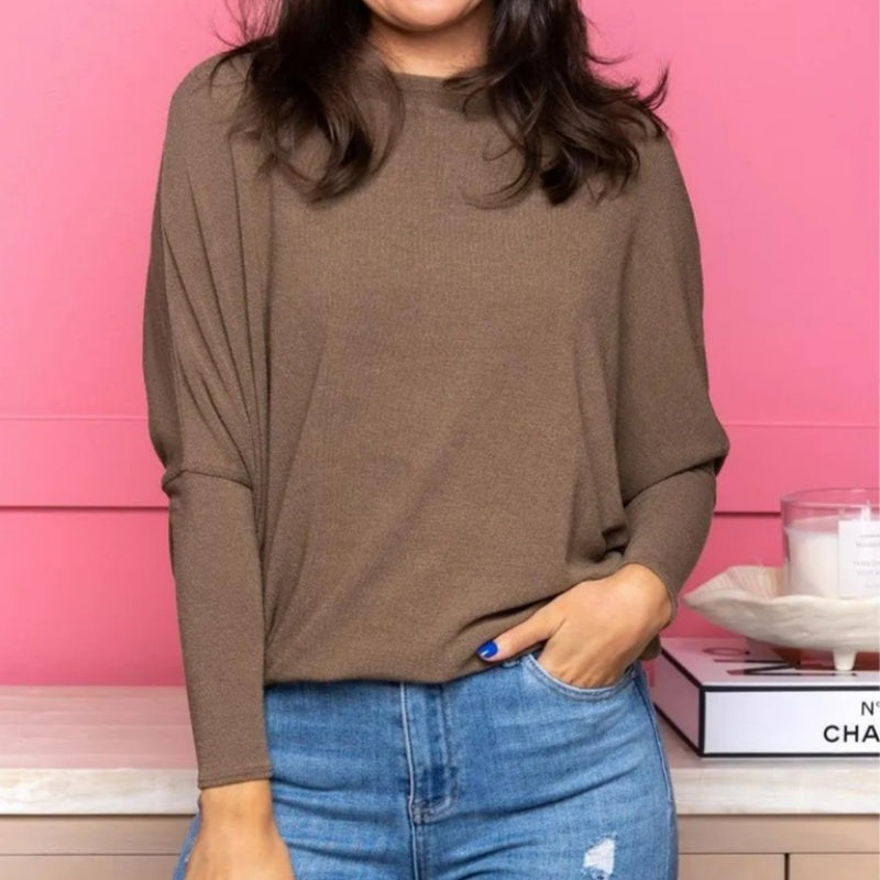 🔥Buy 2 Free Shipping✈️Women's Autumn Solid Round Neck Batwing-Sleeve Top