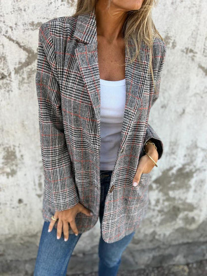 🍂Fall Lapel Collar Slim Button Plaid Small Suit For Women ✈️BUY 2  FREE SHIPPING✈️