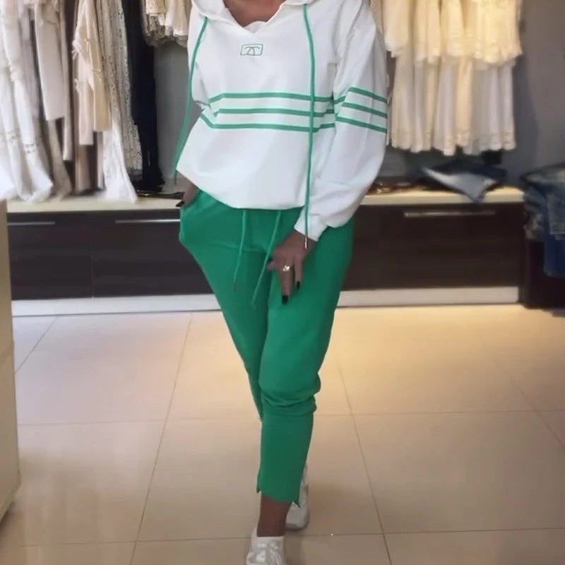 🔥🎅HOT SALE🔥✨Women's Striped Hooded Sweatshirt and Pants Set（49% OFF)