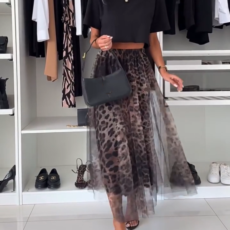 🔥Last Day Sale 50% OFF💓😘Leopard Print Layered Design Bustier Maxi Skirt