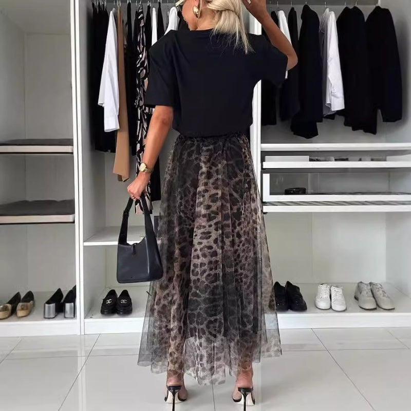 🔥Last Day Sale 50% OFF💓😘Leopard Print Layered Design Bustier Maxi Skirt