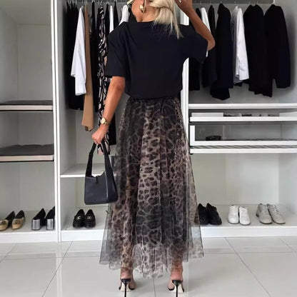 🔥Last Day Sale 50% OFF💓😘Leopard Print Layered Design Bustier Maxi Skirt