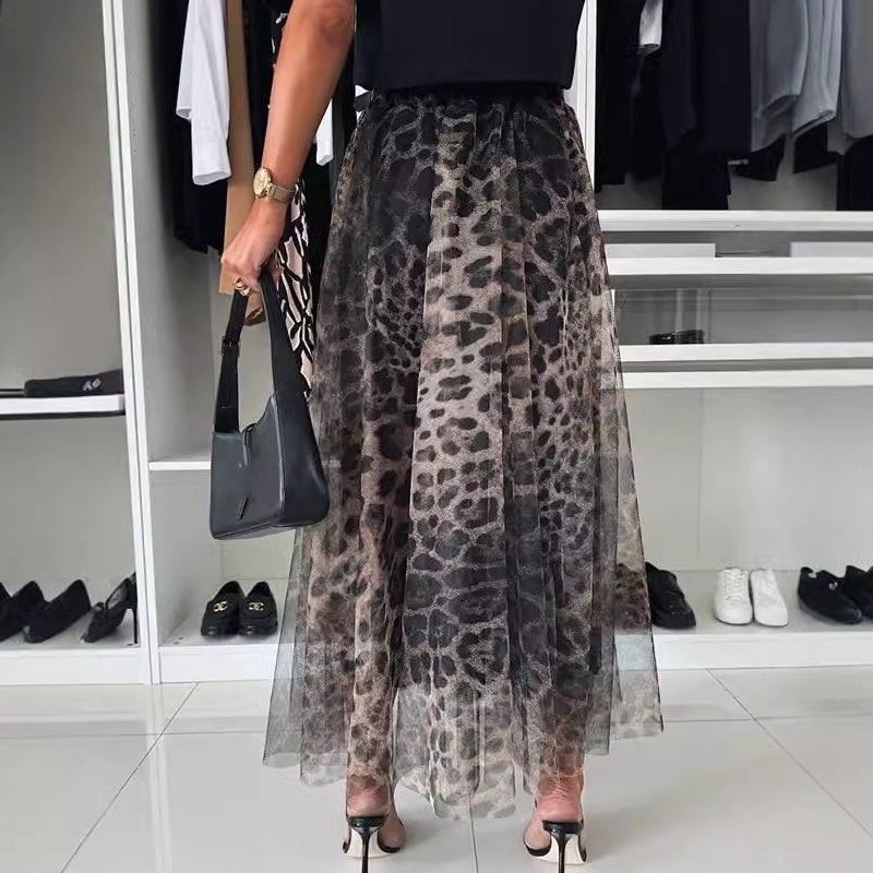 🔥Last Day Sale 50% OFF💓😘Leopard Print Layered Design Bustier Maxi Skirt