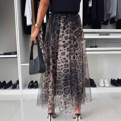 🔥Last Day Sale 50% OFF💓😘Leopard Print Layered Design Bustier Maxi Skirt