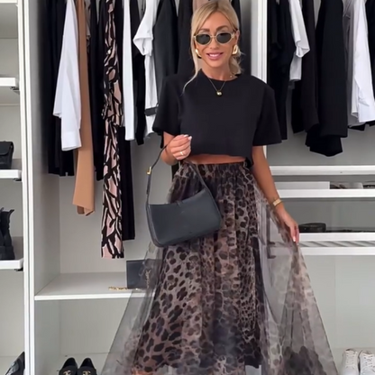 🔥Last Day Sale 50% OFF💓😘Leopard Print Layered Design Bustier Maxi Skirt
