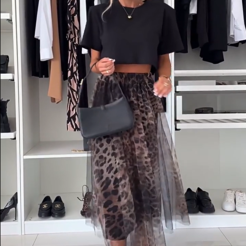 🔥Last Day Sale 50% OFF💓😘Leopard Print Layered Design Bustier Maxi Skirt