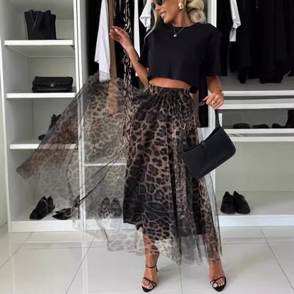🔥Last Day Sale 50% OFF💓😘Leopard Print Layered Design Bustier Maxi Skirt