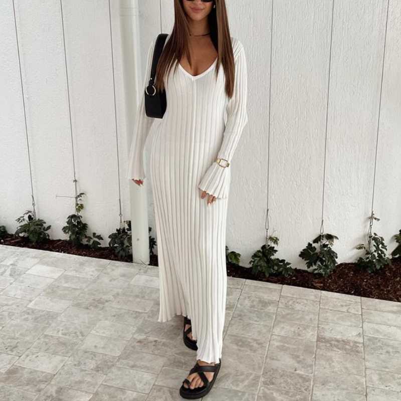 🔥BLACK FRIDAY SALE 49% OFF!!🔥Crew Neck & V-Neck Sleeved Knit Midi Dress