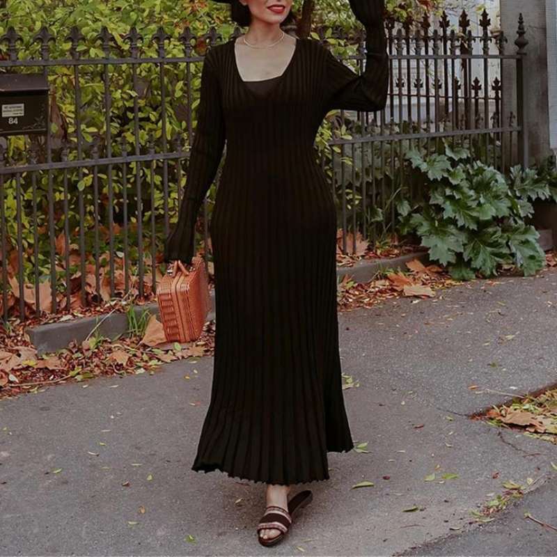 🔥BLACK FRIDAY SALE 49% OFF!!🔥Crew Neck & V-Neck Sleeved Knit Midi Dress