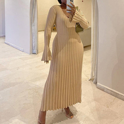 🔥BLACK FRIDAY SALE 49% OFF!!🔥Crew Neck & V-Neck Sleeved Knit Midi Dress