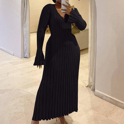🔥BLACK FRIDAY SALE 49% OFF!!🔥Crew Neck & V-Neck Sleeved Knit Midi Dress