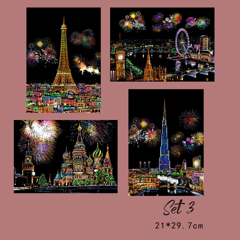 🎄Xmas Hot Sale - 49% OFF🎅4PCS Creative Scratch Paintings Set with Tool