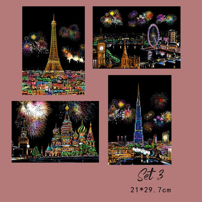 🎄Xmas Hot Sale - 49% OFF🎅4PCS Creative Scratch Paintings Set with Tool