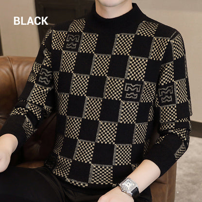 ⛄Winter Clearance⛄Men‘s Checkered Printed Mock Neck Thickened Pullover Sweater