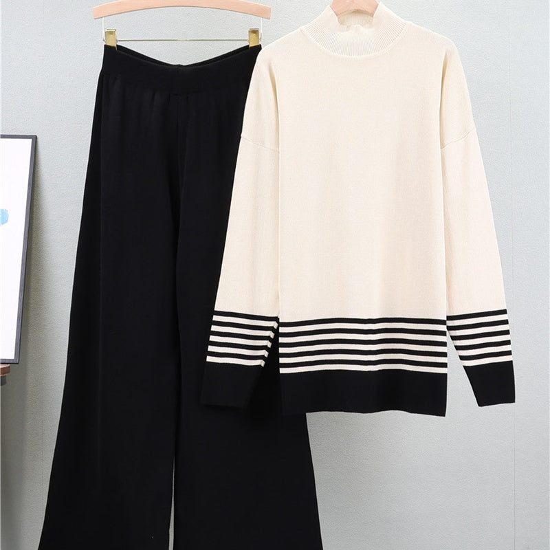 🌟Soft Striped Sweater & Wide Leg Pants Set💕