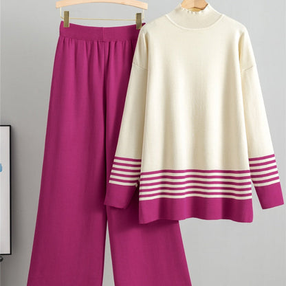 🌟Soft Striped Sweater & Wide Leg Pants Set💕