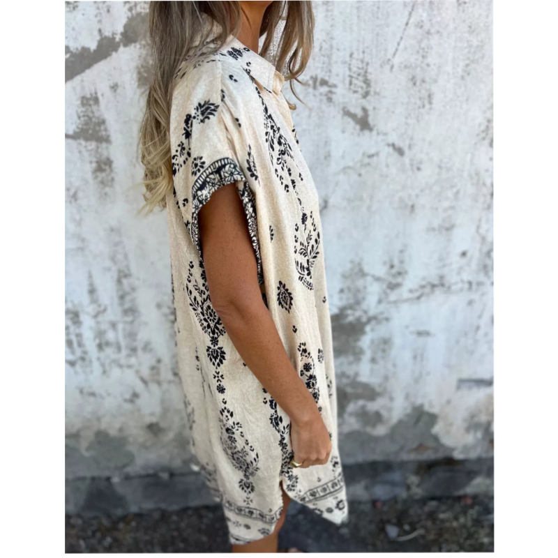 💕Summer Hot Sale 60% OFF👗Loose-Fit Printed Short Sleeve Dress with Pockets