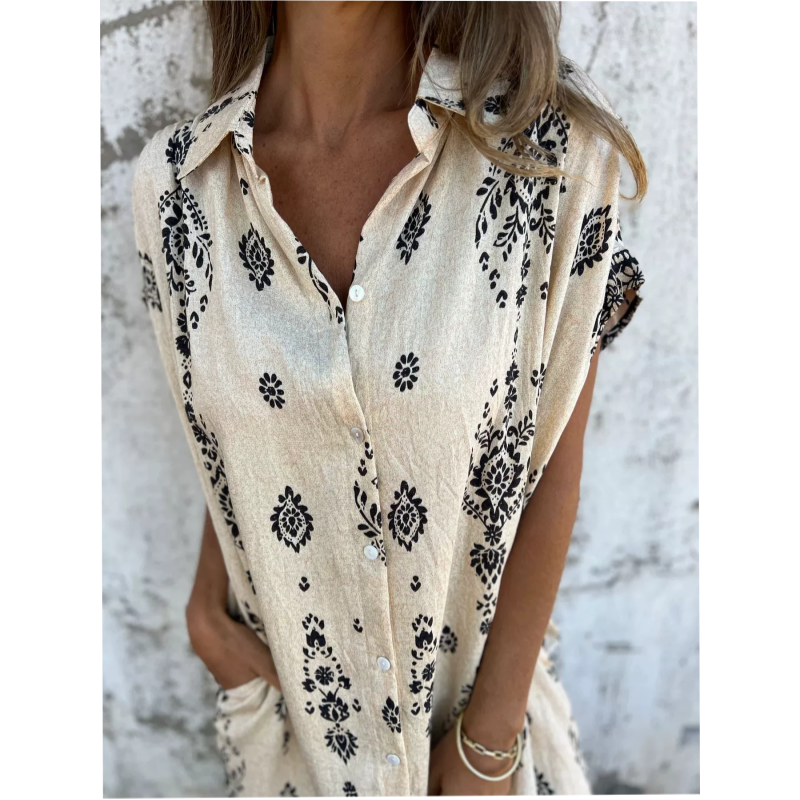 💕Summer Hot Sale 60% OFF👗Loose-Fit Printed Short Sleeve Dress with Pockets