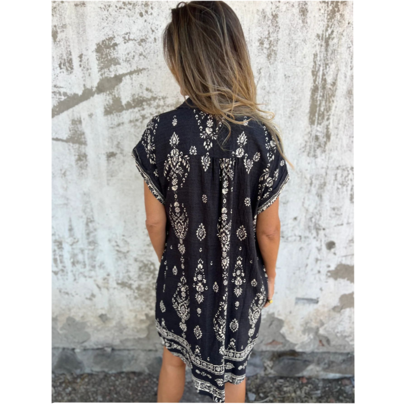 💕Summer Hot Sale 60% OFF👗Loose-Fit Printed Short Sleeve Dress with Pockets