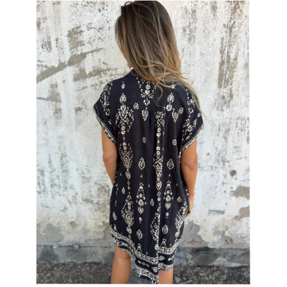💕Summer Hot Sale 60% OFF👗Loose-Fit Printed Short Sleeve Dress with Pockets