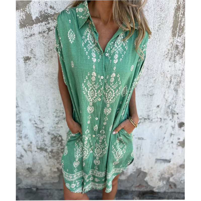 💕Summer Hot Sale 60% OFF👗Loose-Fit Printed Short Sleeve Dress with Pockets