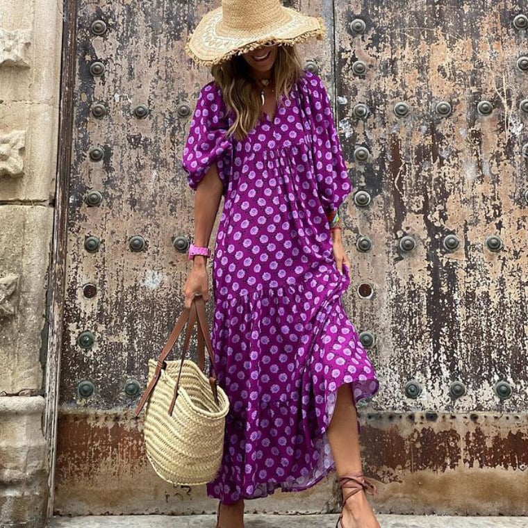 🌸Big price reduction🌸Women's Elegant Puff Sleeve Floral Boho Maxi Dress