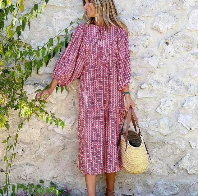 🌸Big price reduction🌸Women's Elegant Puff Sleeve Floral Boho Maxi Dress