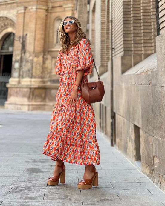 🌸Big price reduction🌸Women's Elegant Puff Sleeve Floral Boho Maxi Dress