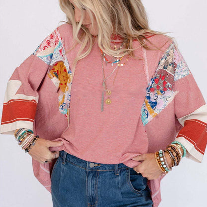 🍂Autumn Sales 49% OFF🔥Women's Batwing 3/4 Sleeve Stripe Patchwork Blouse