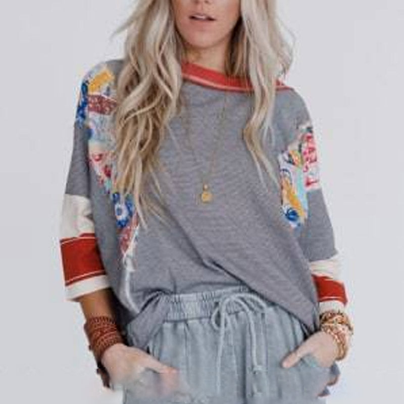 🍂Autumn Sales 49% OFF🔥Women's Batwing 3/4 Sleeve Stripe Patchwork Blouse