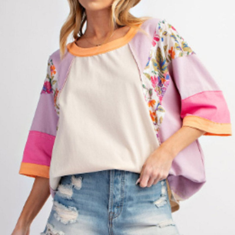 🍂Autumn Sales 49% OFF🔥Women's Batwing 3/4 Sleeve Stripe Patchwork Blouse