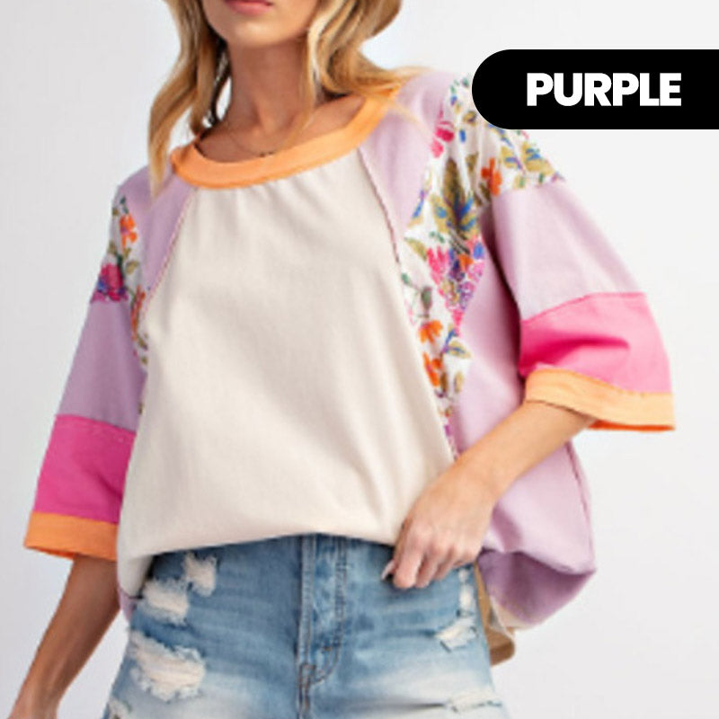 🍂Autumn Sales 49% OFF🔥Women's Batwing 3/4 Sleeve Stripe Patchwork Blouse