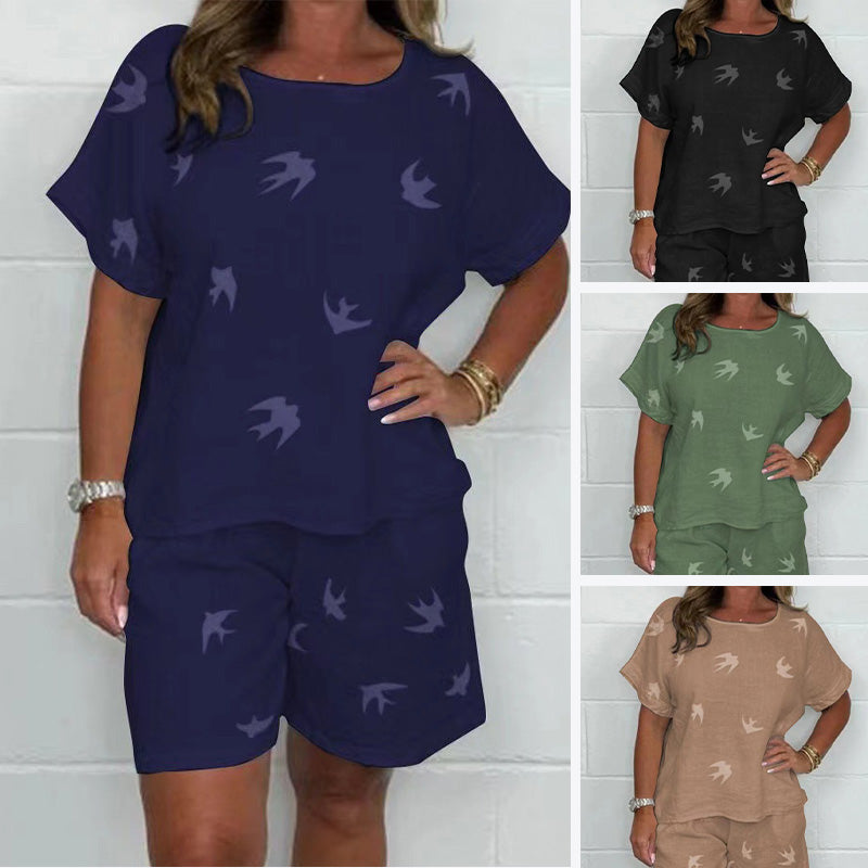 💥Early Summer Sale 50% OFF💕Casual Printed Cotton-Linen Short Sleeve Shorts Set