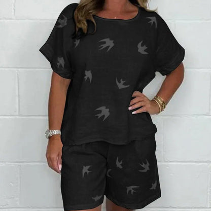 💥Early Summer Sale 50% OFF💕Casual Printed Cotton-Linen Short Sleeve Shorts Set