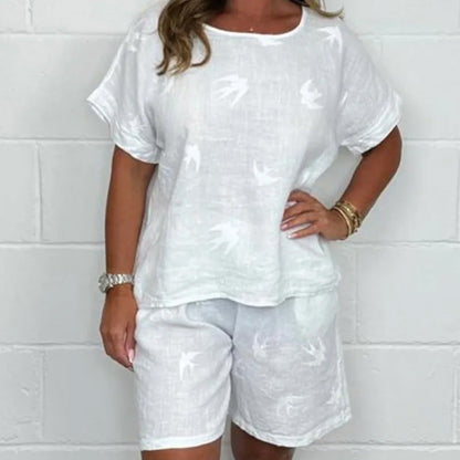 💥Early Summer Sale 50% OFF💕Casual Printed Cotton-Linen Short Sleeve Shorts Set