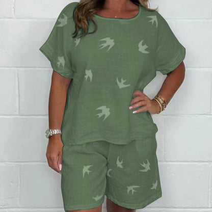 💥Early Summer Sale 50% OFF💕Casual Printed Cotton-Linen Short Sleeve Shorts Set