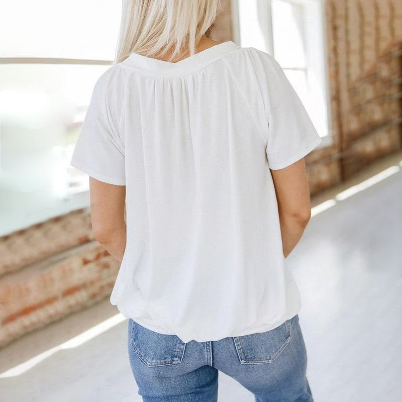 ✨2026 Hot Sale-70% Discount✨Women's Casual Pleated V-Neck Short-Sleeve Top