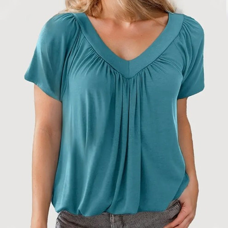 ✨2026 Hot Sale-70% Discount✨Women's Casual Pleated V-Neck Short-Sleeve Top