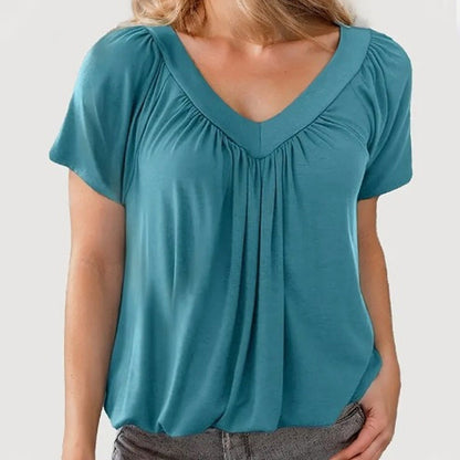 ✨2026 Hot Sale-70% Discount✨Women's Casual Pleated V-Neck Short-Sleeve Top