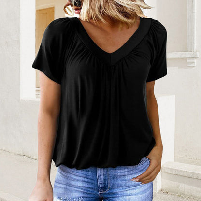 ✨2026 Hot Sale-70% Discount✨Women's Casual Pleated V-Neck Short-Sleeve Top