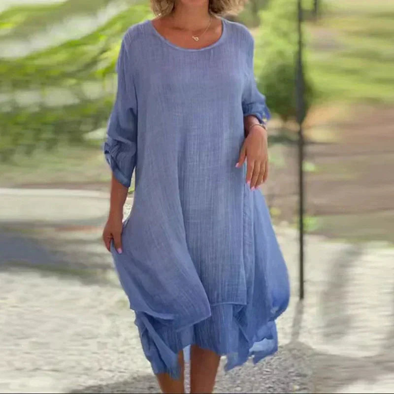 💖Limited Sale 50% OFF💖Women's Elegant Solid Color Round Neck Loose Fit Dress