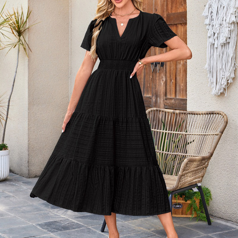 ⏰Summer Hot Sale 70% OFF🎉Women's Lightweight Short Sleeve V Neck Elastic Waist Dress