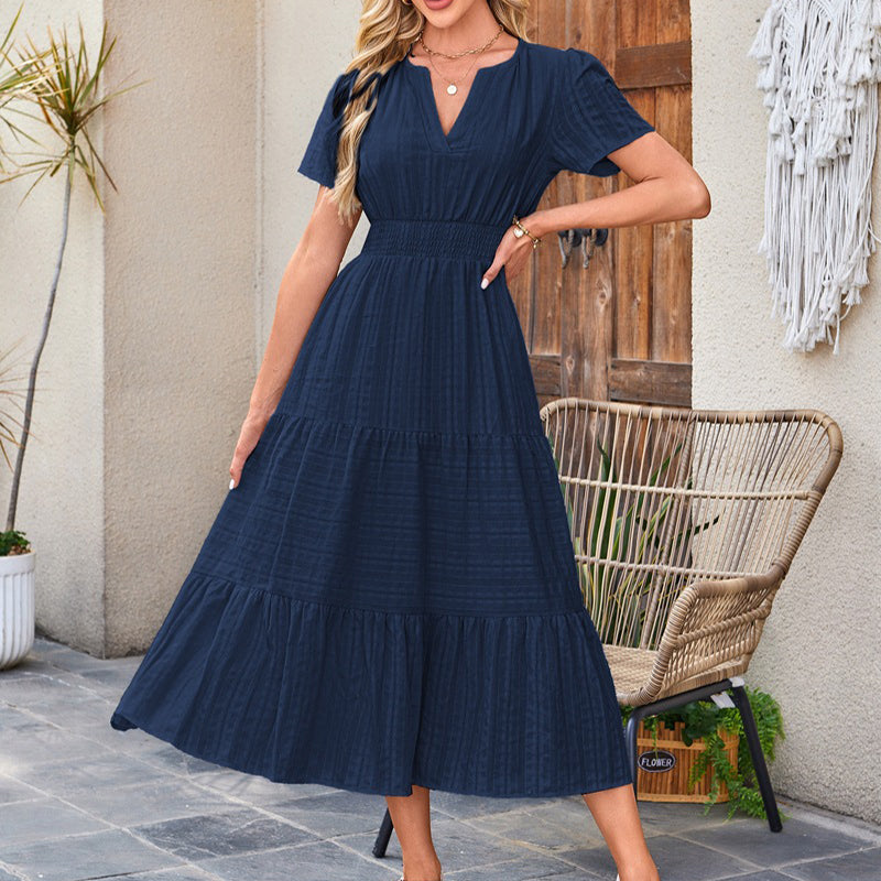 ⏰Summer Hot Sale 70% OFF🎉Women's Lightweight Short Sleeve V Neck Elastic Waist Dress