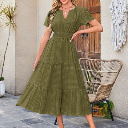 ⏰Summer Hot Sale 70% OFF🎉Women's Lightweight Short Sleeve V Neck Elastic Waist Dress